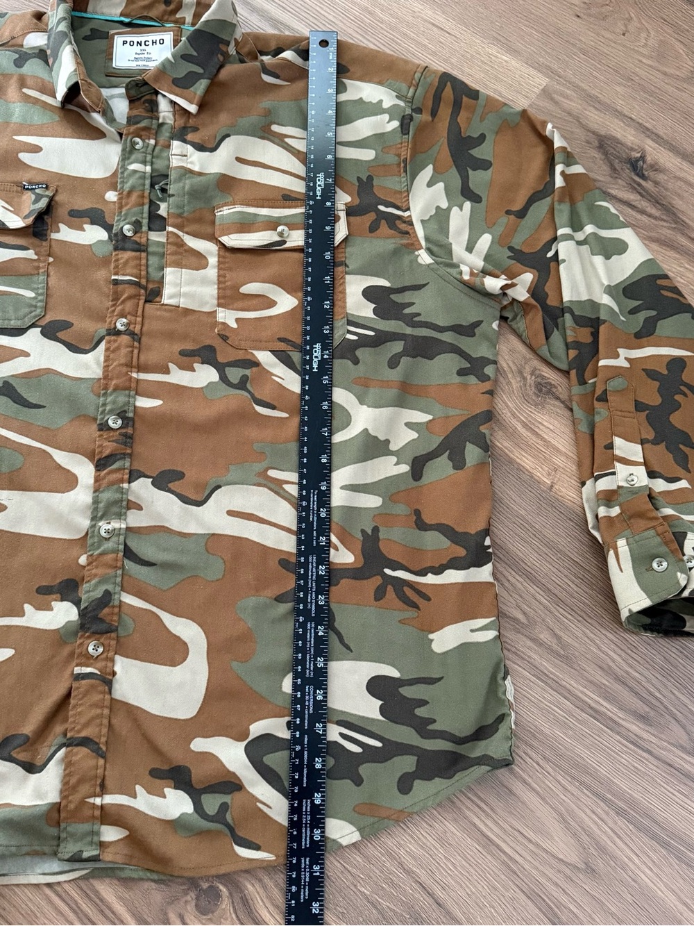 PONCHO XXL Regular Fit Camouflage Cotton Button-Up Shirt with Magnetic Pockets - Picture 7 of 9